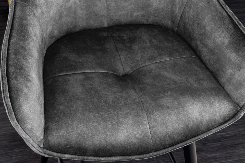 Design Barhocker EUPHORIA grau Samt schwarze Metallbeine Barstuhl mit Lehne
