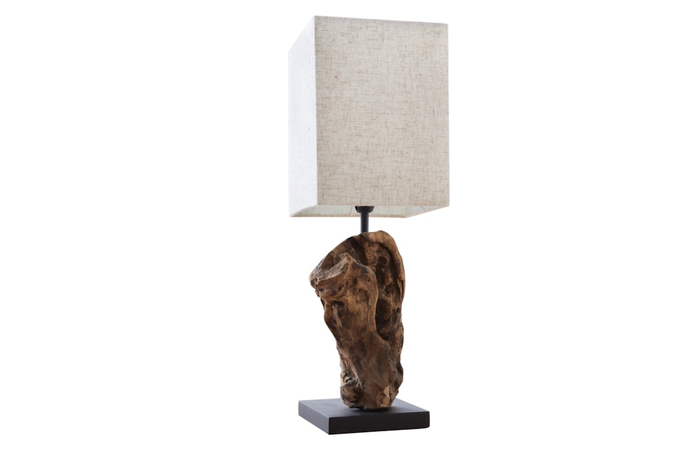 Handgearbeitete Treibholz Tischlampe HYPNOTIC 45cm beige mit Leinenschirm