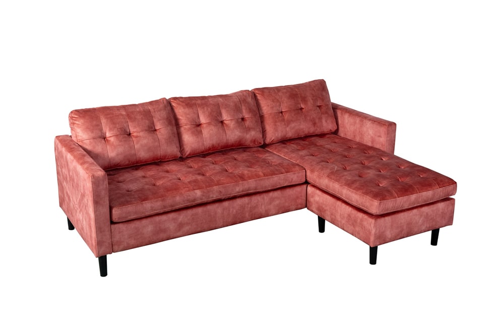 Ecksofa STOCKHOLM 220cm altrosa Samtstoff Federkern 3-Sitzer-Sofa