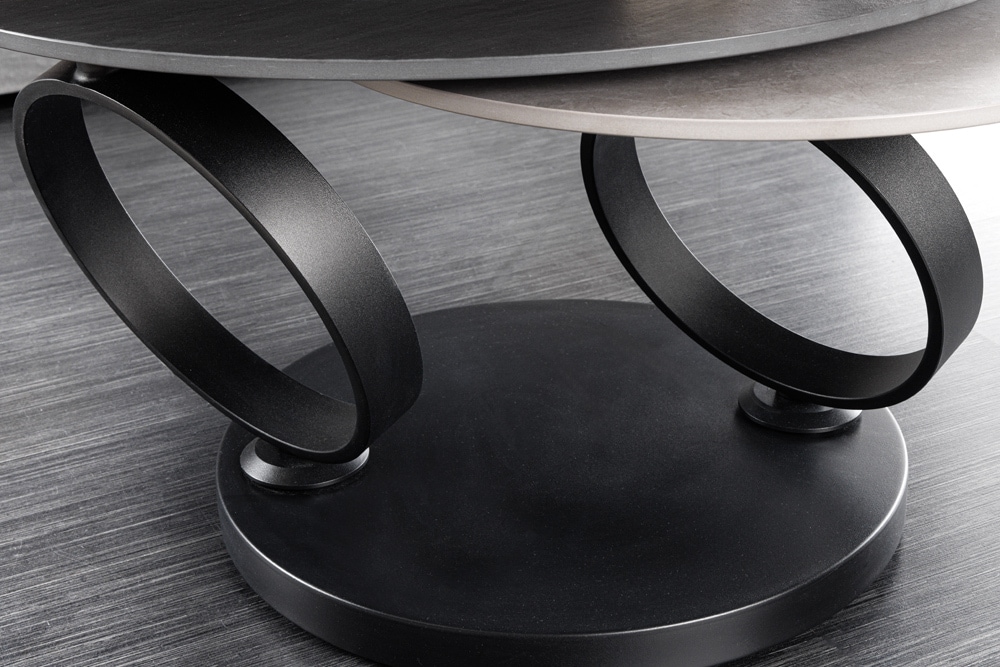 Design Couchtisch DANCING RINGS schwarz grau rund drehbar Keramik Metall