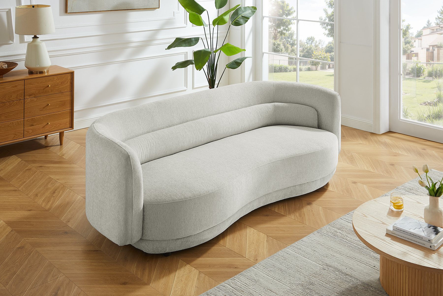 Design Sofa GATSBY 230cm greige Chenille Federkern 3-Sitzer Couch Rundum-Bezug