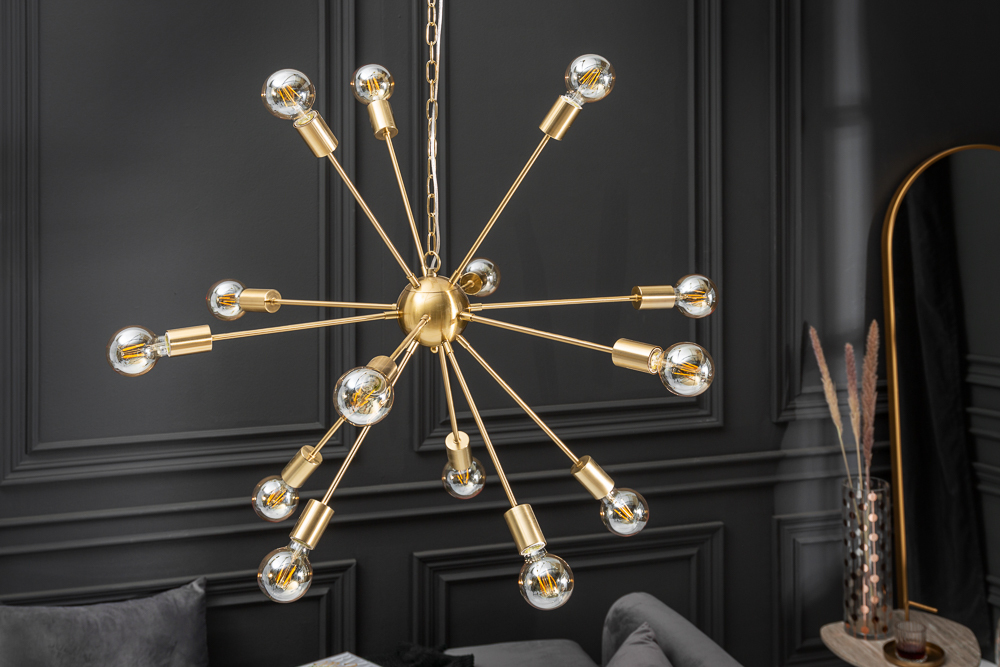 Elegante Hängelampe SPUTNIK 87cm gold mit 14 Leuchtarmen Elegante Hängelampe SPUTNIK 87cm gold mit 14 Leuchtarmen