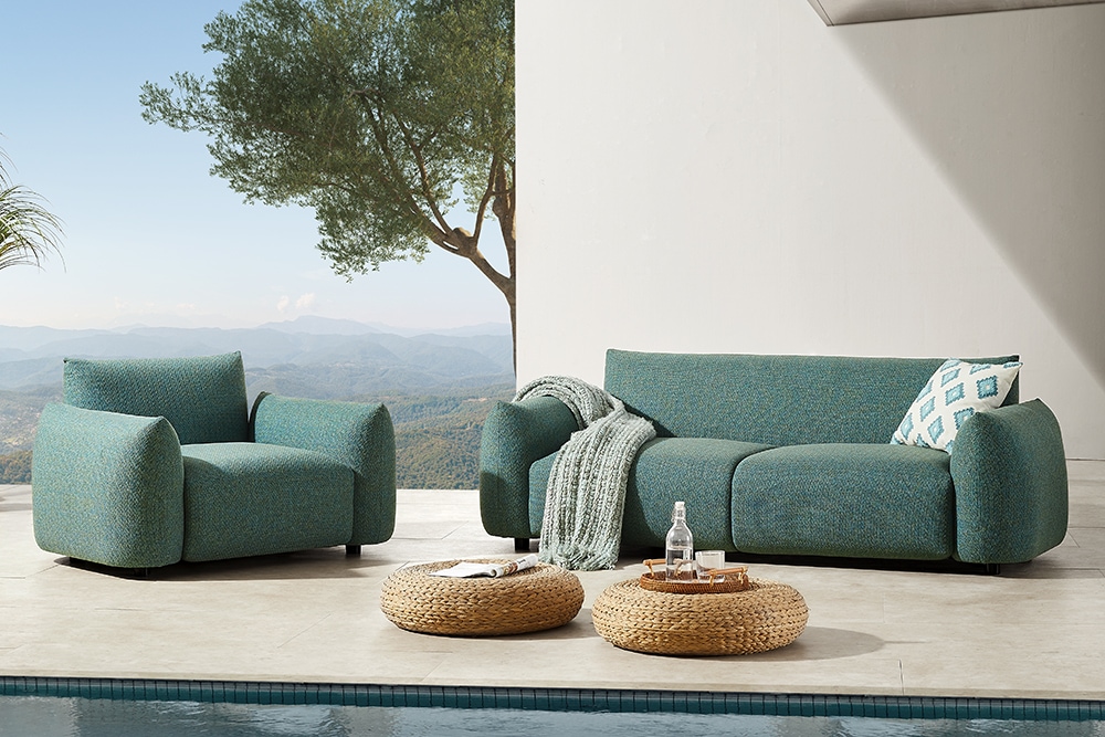 In- und Outdoor Sofa SEAHAWK 205cm türkis Aluminium Olefin wetterfest 2-Sitzer Couch