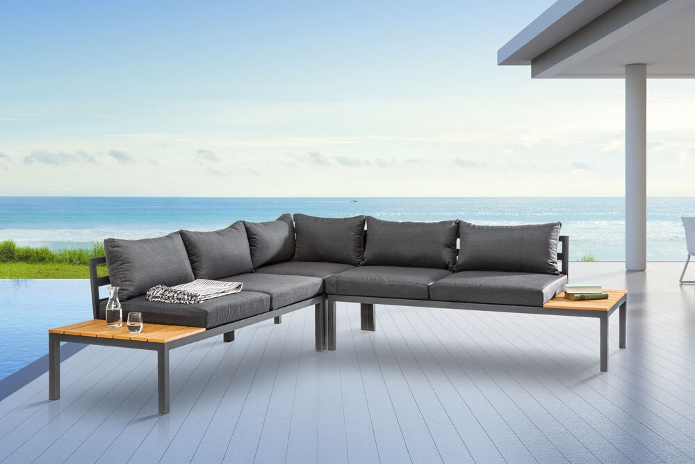 Große Garten Sitzgruppe MIAMI LOUNGE 240cm anthrazit Aluminium wetterfest Outdoor inkl. Kissen
