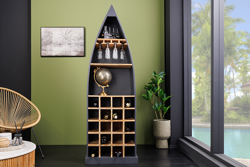 Massivholz Weinregal SEVEN SEAS 180cm anthrazit natur Mango Flaschenregal