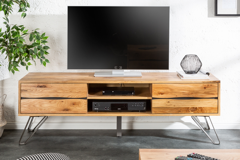 Massives TV-Board LIVING EDGE 160cm Wildeiche geölt Baumkanten Lowboard