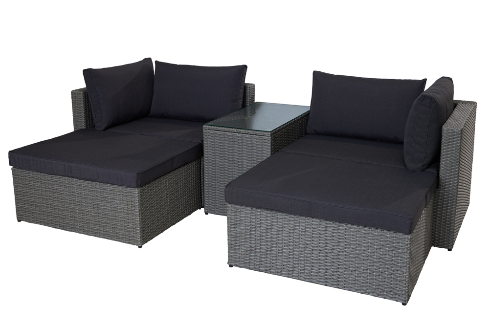Outdoor Gartenlounge Set XXL MODULAR grau Polyrattan Sitzgruppe wetterfest inkl. Kissen