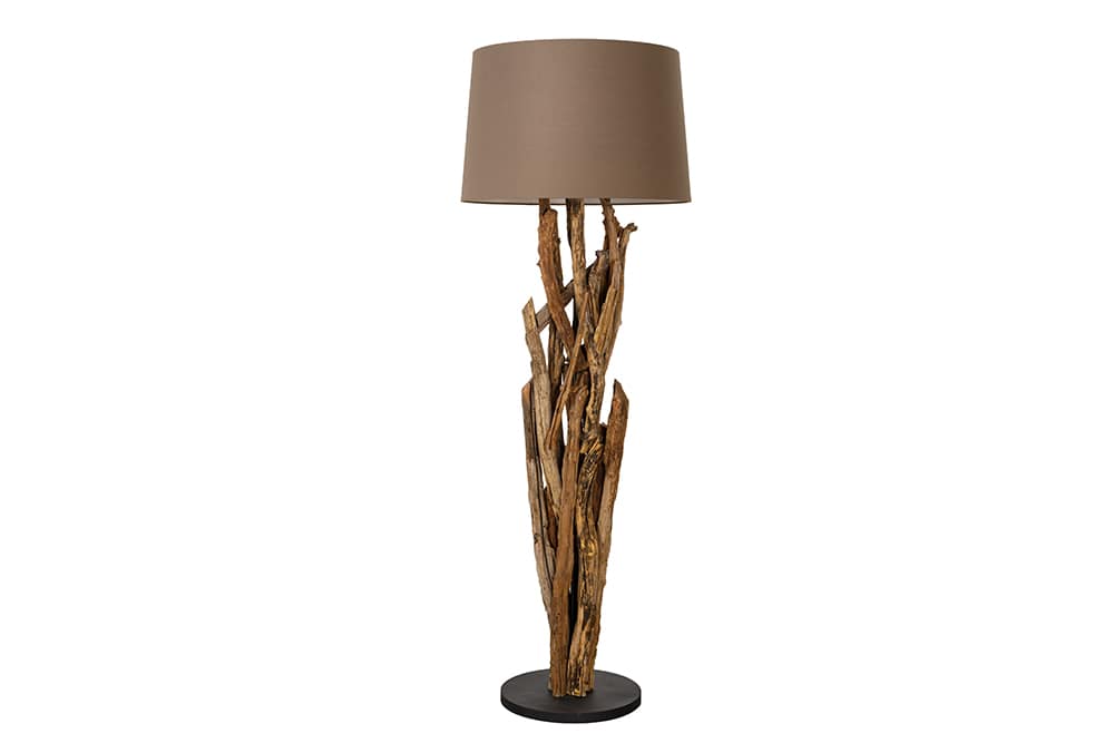 Handgefertigte Stehlampe WILD NATURE 158cm grau Treibholz Stehleuchte Leinenschirm