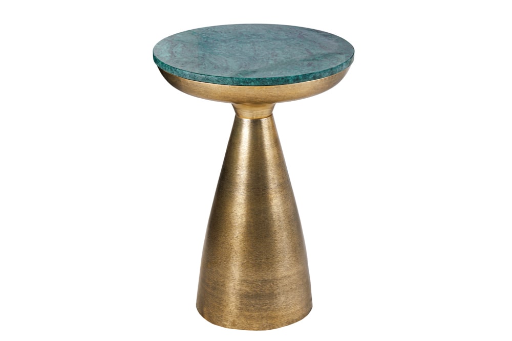 Handgearbeiteter Beistelltisch ELEMENTS 60cm gold grün Marmor rund