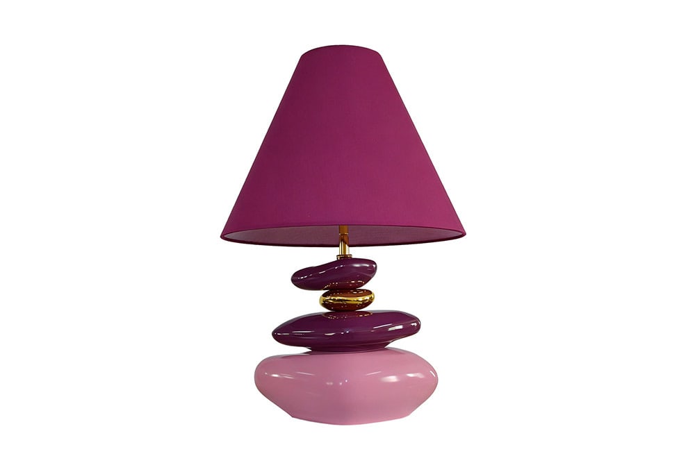 Dekorative Tischlampe STONES OF ECSTASY 60cm pink rosa gold mit Stoffschirm rund