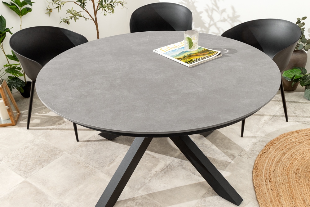 Runder In- und Outdoor Esstisch GALAXY 120cm graphit Keramik anthrazit Aluminium Gartentisch