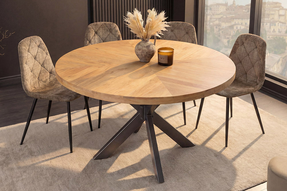 Runder Esstisch INFINITY HOME 120cm natur cream finish Mangoholz Parkett schwarz