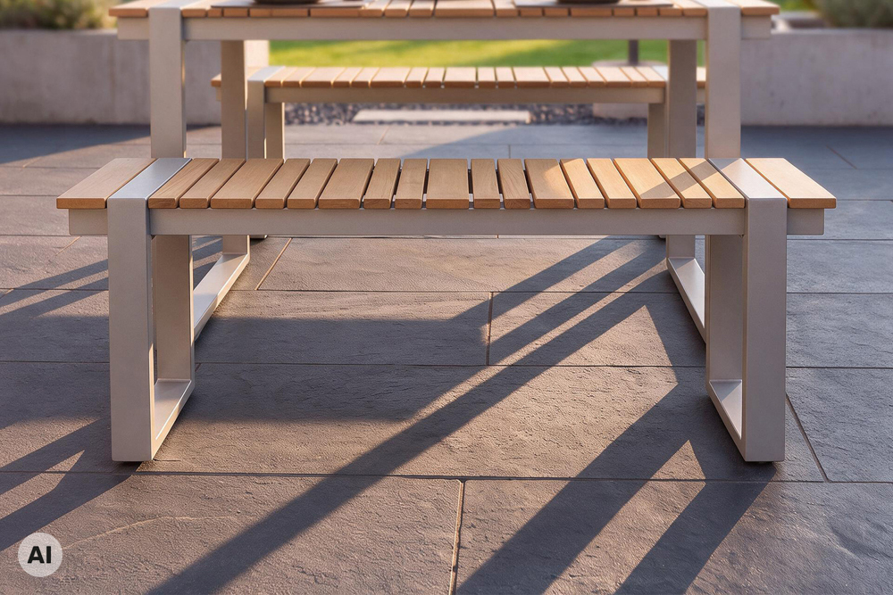 Outdoor Sitzbank TAMPA LOUNGE 125cm greige natur Holz-Design Aluminium wetterfest