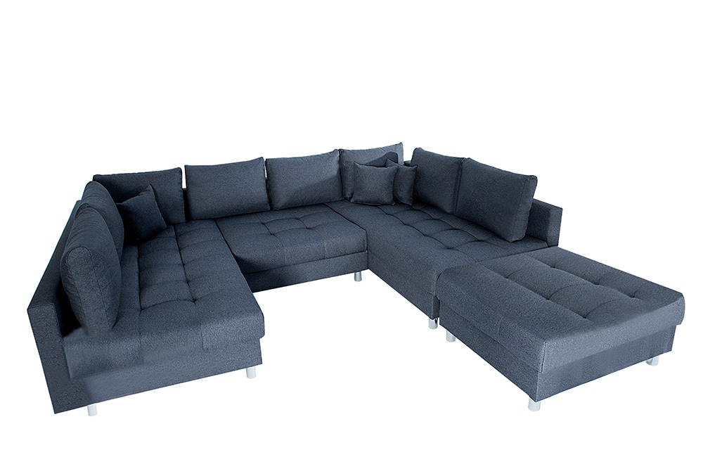 Moderne XXL Wohnlandschaft KENT 305cm anthrazit Federkern Bigsofa inkl. Hocker