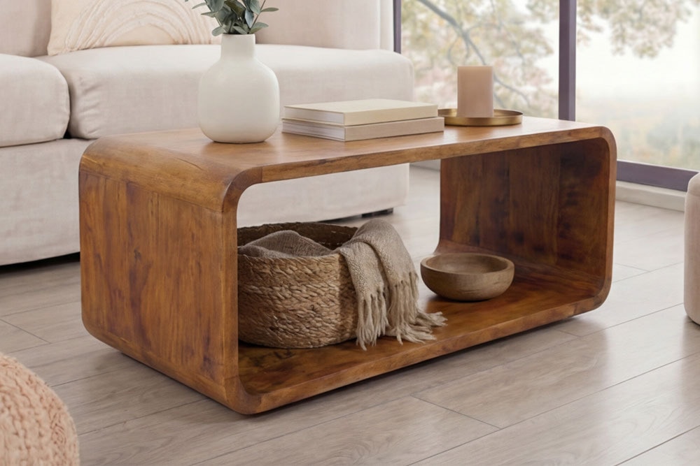 Massiver Couchtisch CUBUS 100cm braun honey finish Mangoholz handmade