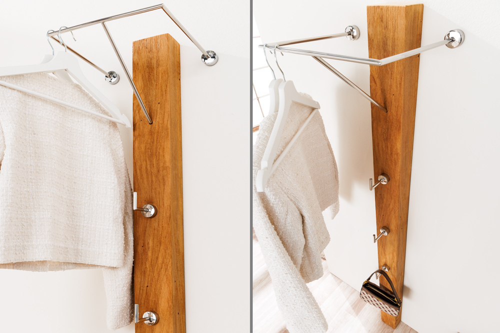 Massive Wandgarderobe JAVA 185cm recyceltes Teakholz mit drei Kleiderhaken Massive Wandgarderobe JAVA 185cm recyceltes Teakholz mit drei Kleiderhaken