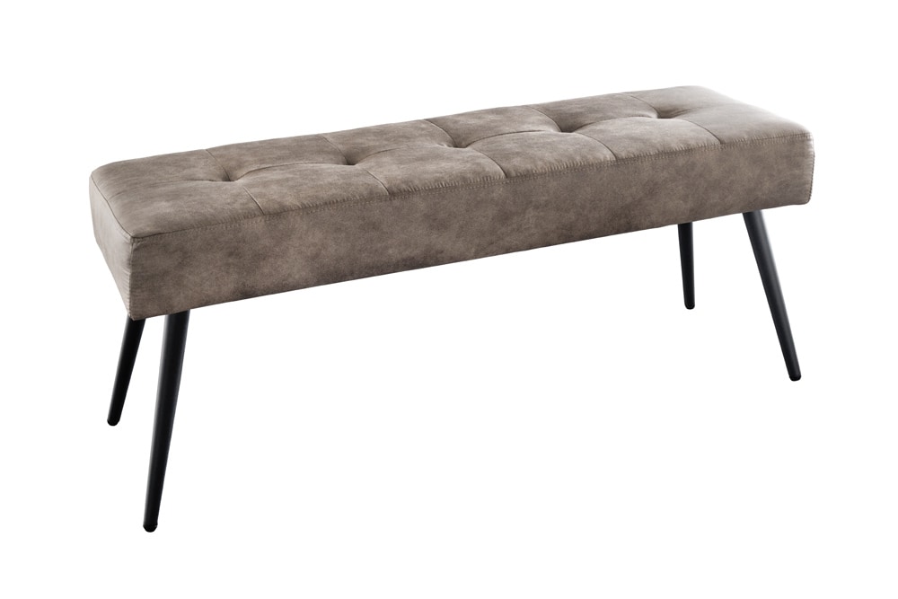 Design Sitzbank BOUTIQUE 100cm antik taupe Microfaser schwarze Metallbeine Polsterbank