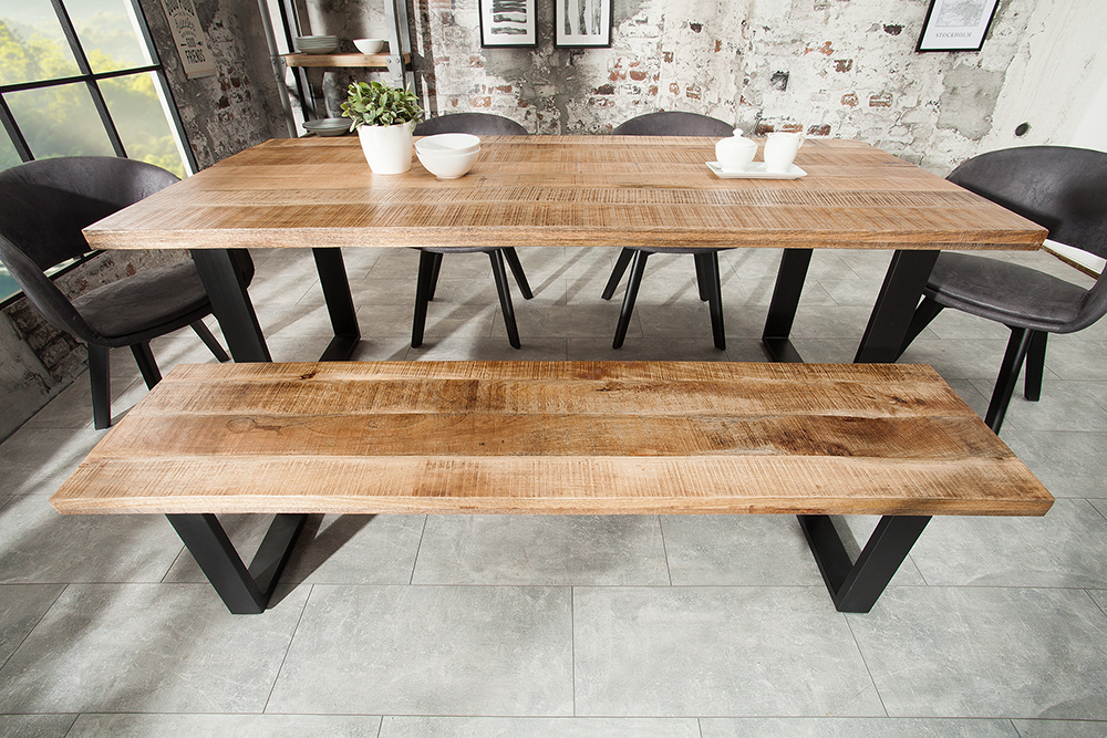 Design Sitzbank IRON CRAFT 170cm Mangoholz Eisen Industrial Design
