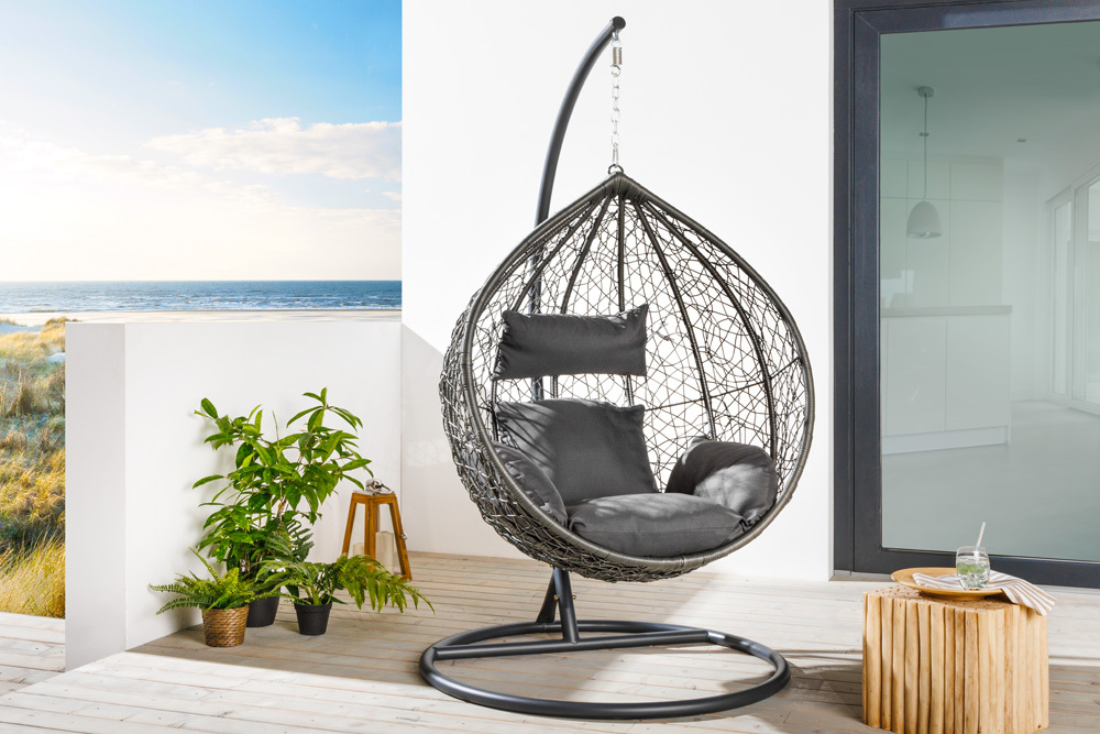 In- und Outdoor Hängesessel LOFT anthrazit grau Gartenstuhl inklusive Kissen wetterfest