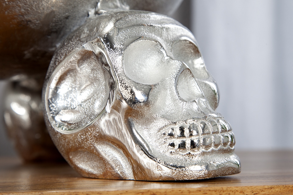 Design Deko-Schale SKULL 35cm silber Aluminium Totenkopf