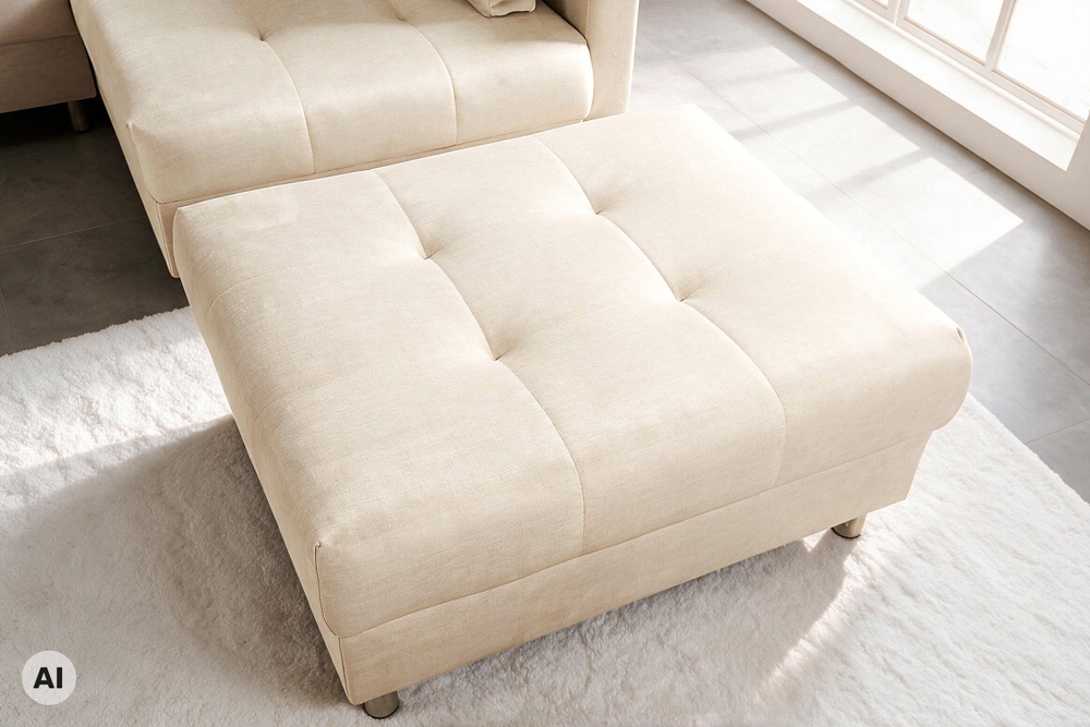 Moderne Wohnlandschaft KENT 220cm champagner beige Vogue Velours Samt Federkern mit Hocker