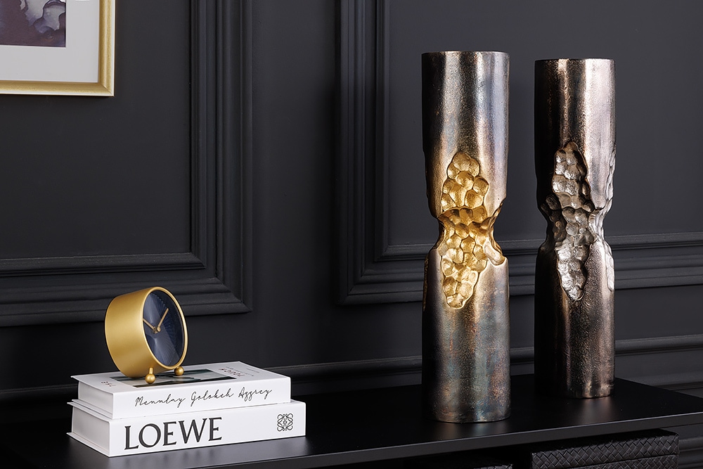Moderne Vase PRECIOUS 50cm schwarz gold Metall Hammerschlag Design » Jetzt kaufen