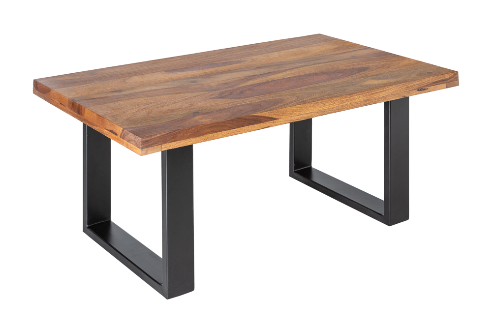Massivholz Couchtisch IRON CRAFT 100cm braun Sheesham stone finish Industrial Design