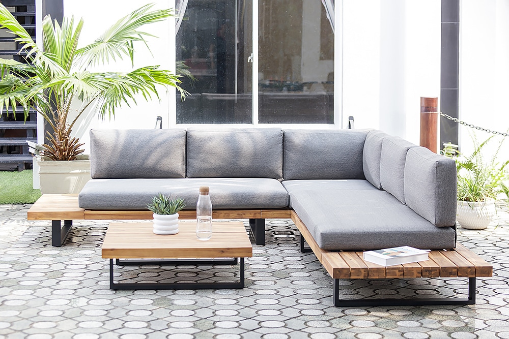 Wetterfestes Gartenlounge Set ST. BARTH 255cm grau natur Akazie Sitzecke inkl. Tisch und Kissen Wetterfestes Gartenlounge Set ST. BARTH 255cm grau natur Akazie Sitzecke inkl. Tisch und Kissen