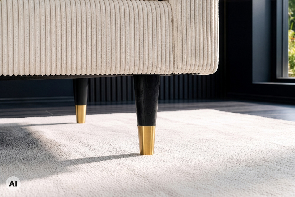 3er Sofa COZY VELVET 220cm beige Cord mit goldener Kappe