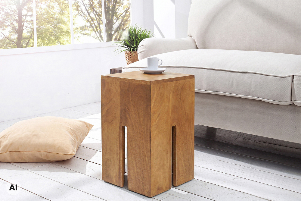 Design Beistelltisch CASTLE 45cm braun honey finish massives Mangoholz handmade