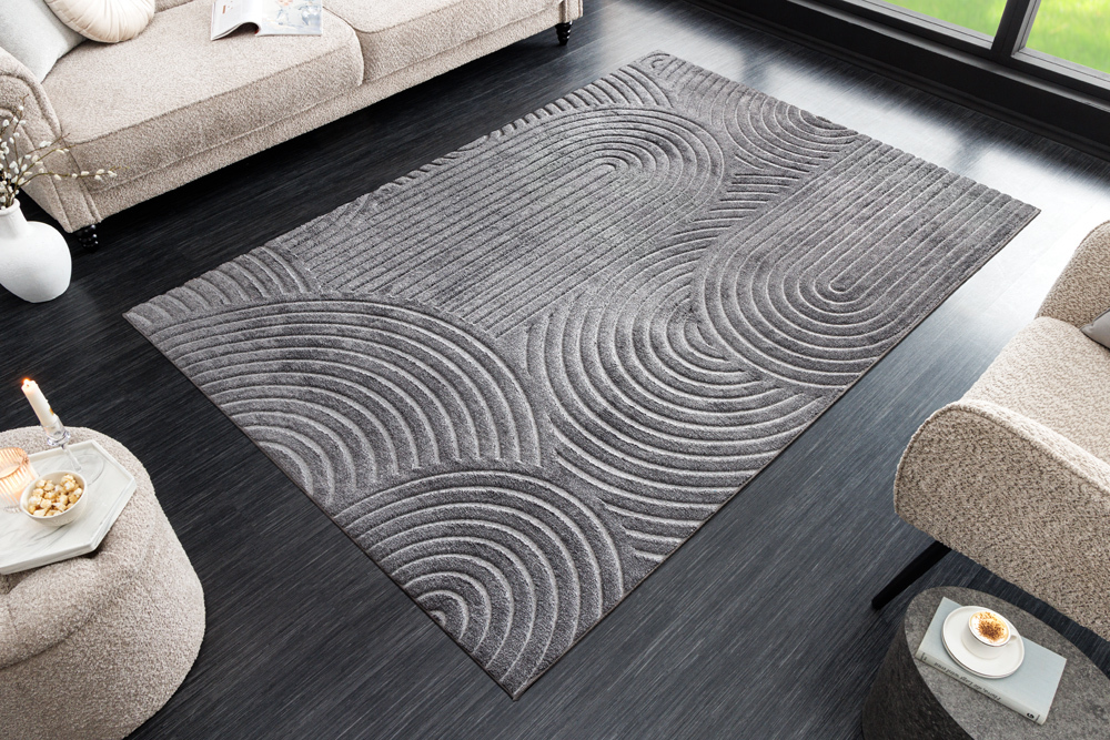 3D strukturierter Kurzflor Teppich ART DECO 230x160cm grau Hoch-Tief-Effekt