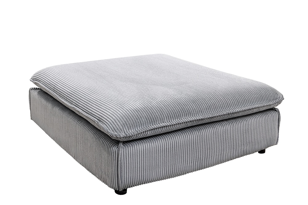Großer Sitzhocker HEAVEN 100cm hellgrau Cord Federkern Sofahocker abnehmbarer Bezug