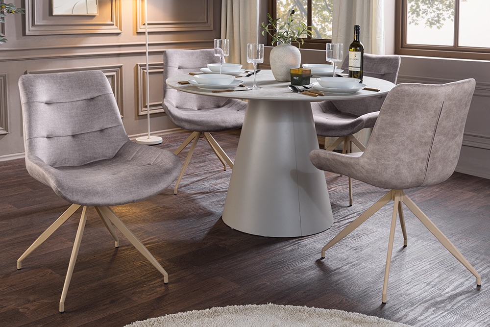 Design Stuhl DIVANI taupe Samt beiges Metallgestell