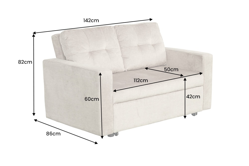 Sofa mit Schlaffunktion SMART 140cm champagner beige hochwertiger Vogue Seiden Samtstoff
