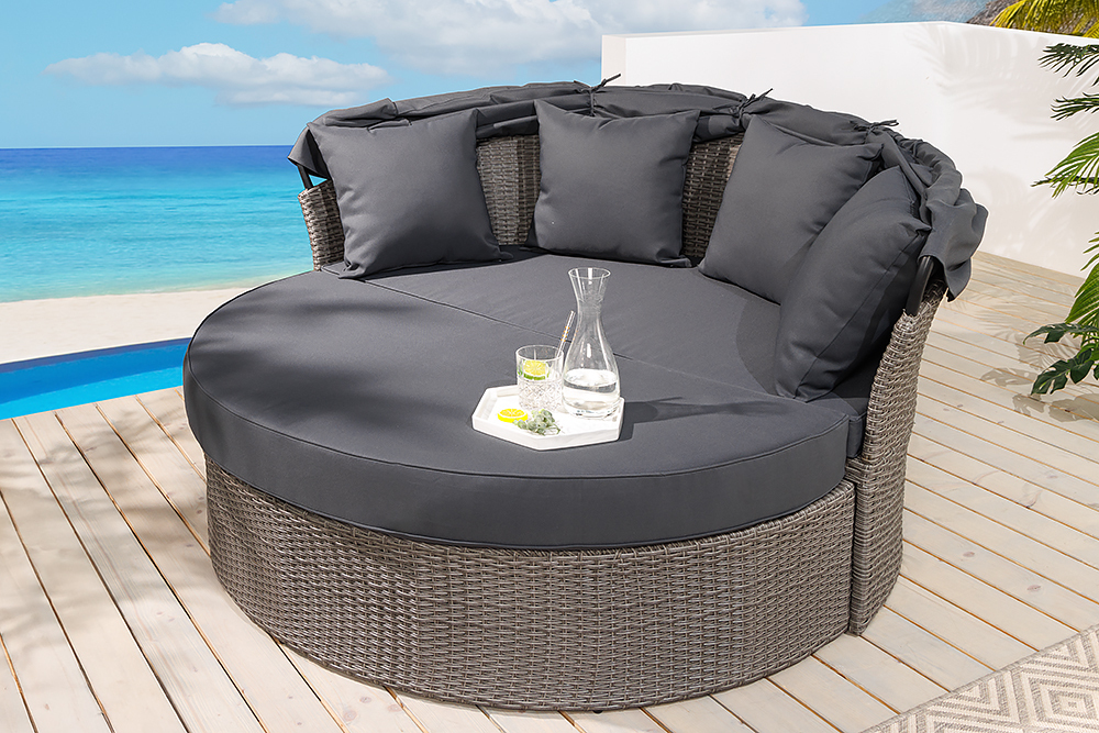 Outdoor Sonneninsel PLAYA LIVING 165cm grau Polyrattan Aluminium inkl. Kissen wetterfest