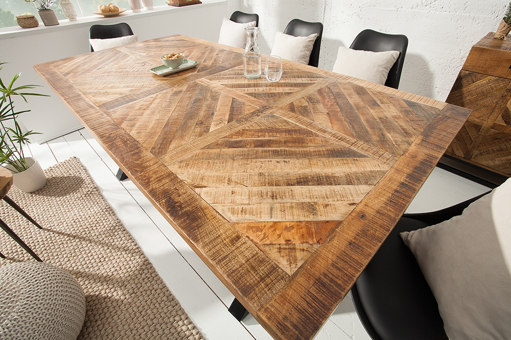 Massiver Esstisch INFINITY HOME 160cm natur schwarz Mangoholz Industrial Design X-Gestell