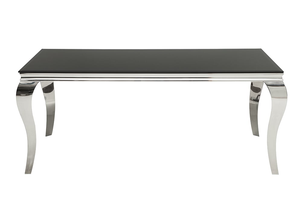 Eleganter Design Esstisch MODERN BAROCK 180cm schwarz Edelstahl Opalglas Tischplatte
