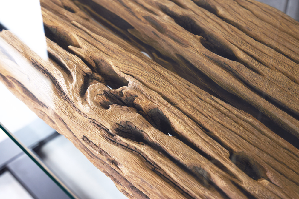 Design Konsolentisch BARRACUDA 150cm recyceltes Teakholz Glas Industrial