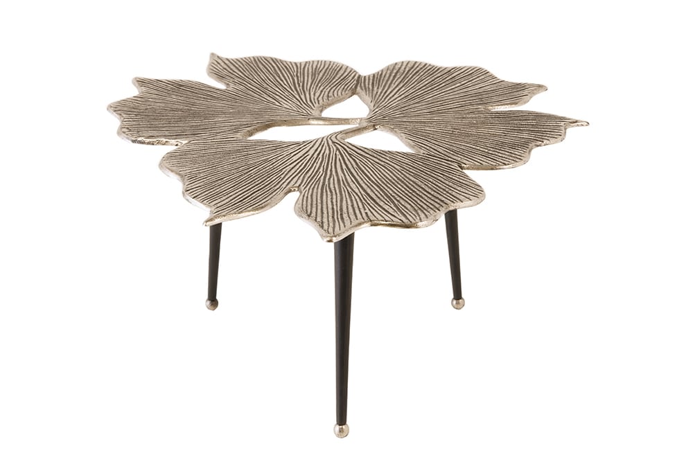 Dekorativer Couchtisch GINKGO LEAFS 75cm silber handmade Metall