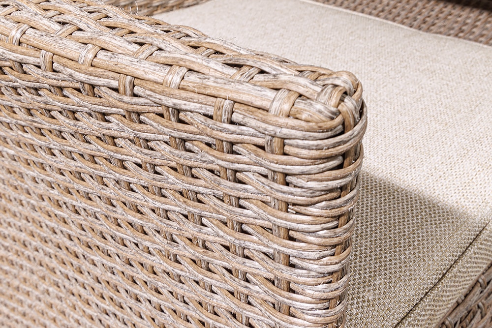 Moderne Gartenbank PORTOFINO 140cm natur beige Polyrattan Sitzbank mit Tisch wetterfest » Jetzt kaufen