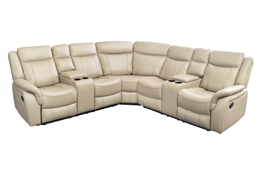 Exklusiver 5er Kinosessel HOLLYWOOD beige Ecksofa Getränkehalter Stauraum
