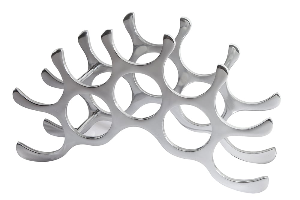 Modernes Weinregal FLAME 48cm silber für 10 Flaschen Flaschenhalter