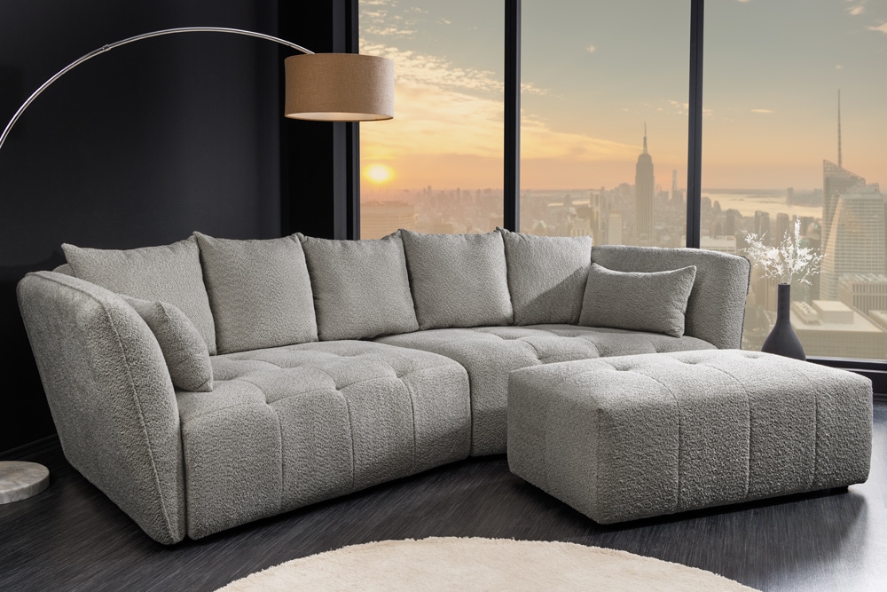 Modernes Big Sofa ROYAL 295cm grau Bouclé Federkern XXL-Couch inkl. Kissen