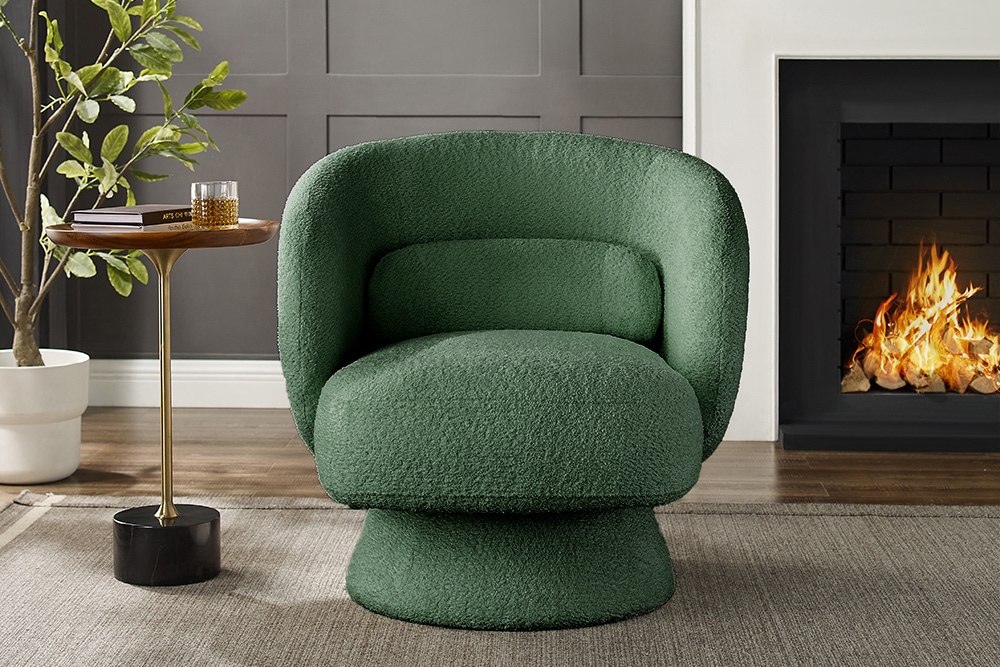 Drehbarer Design Sessel BOSSA NOVA 80cm moosgrün Bouclé