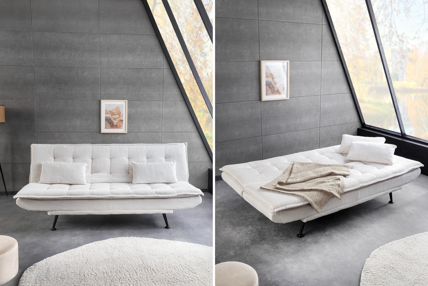 Modernes Schlafsofa JAZZ 190cm beige Cord 3-Sitzer Couch