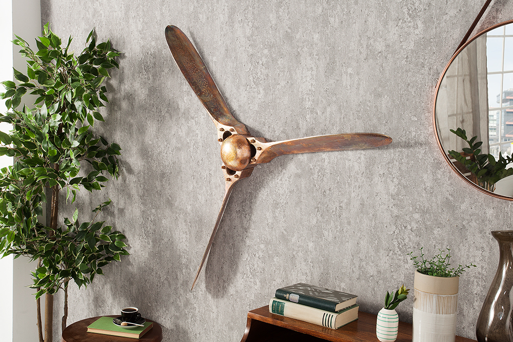 Authentische Wanddekoration SCREW III 97cm kupfer geflammt Flugzeug Propeller