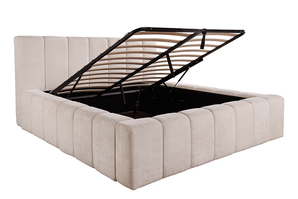 Boxbett SAVOY 180x200cm weiß Chenille Cremona mit Lattenrost und Stauraum
