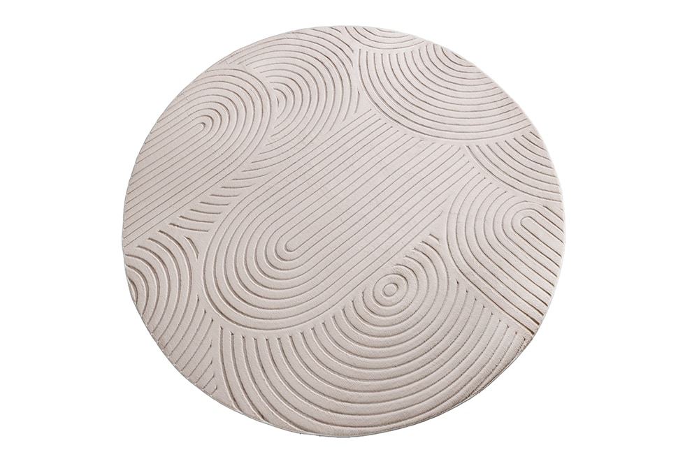 Runder 3D strukturierter Kurzflor Teppich ART DECO 230cm beige creme Hoch-Tief-Effekt