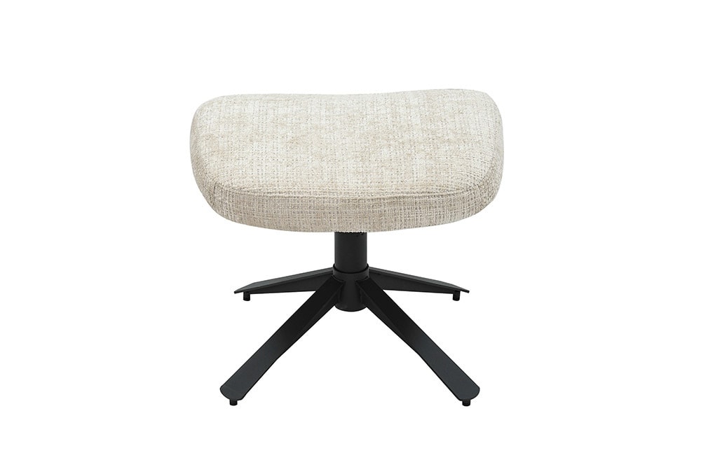 Drehbarer Hocker CLOUD champagner beige Chenillestoff schwarz Metall Fußhocker