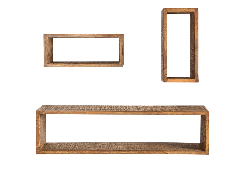 Massives Wandregal 3er Set HEMINGWAY 94cm braun aus Mangoholz